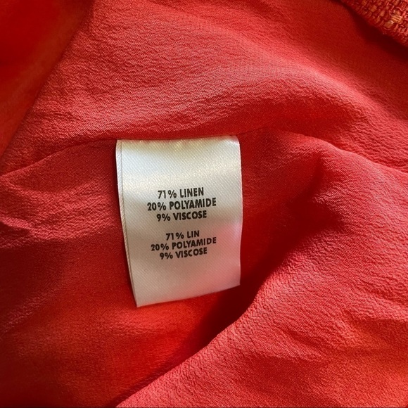 Adam by Adam Lippes Linen Blend Coral V neck Sleevless Mini Dress 2 - Picture 7 of 7